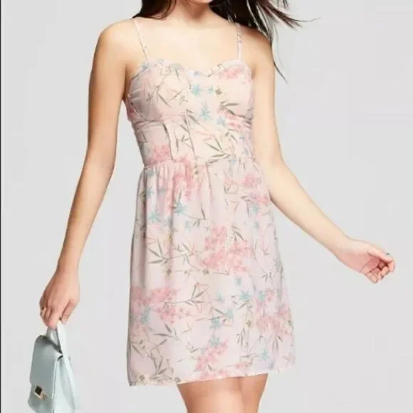 XHILARATION summer pink floral short dress emipire waist corset top small - Picture 1 of 8